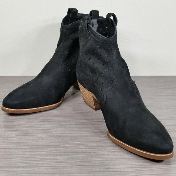 Sam Edelman Reynolds Block Heel Bootie, Black Nubuck, Womens Size 5 - Picture 4 of 9